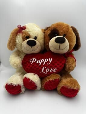 24” Puppy Love Plush Dog Pair Holding Heart Stuffed Animal Gift